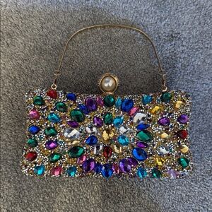 Multicolored crystal gem evening purse